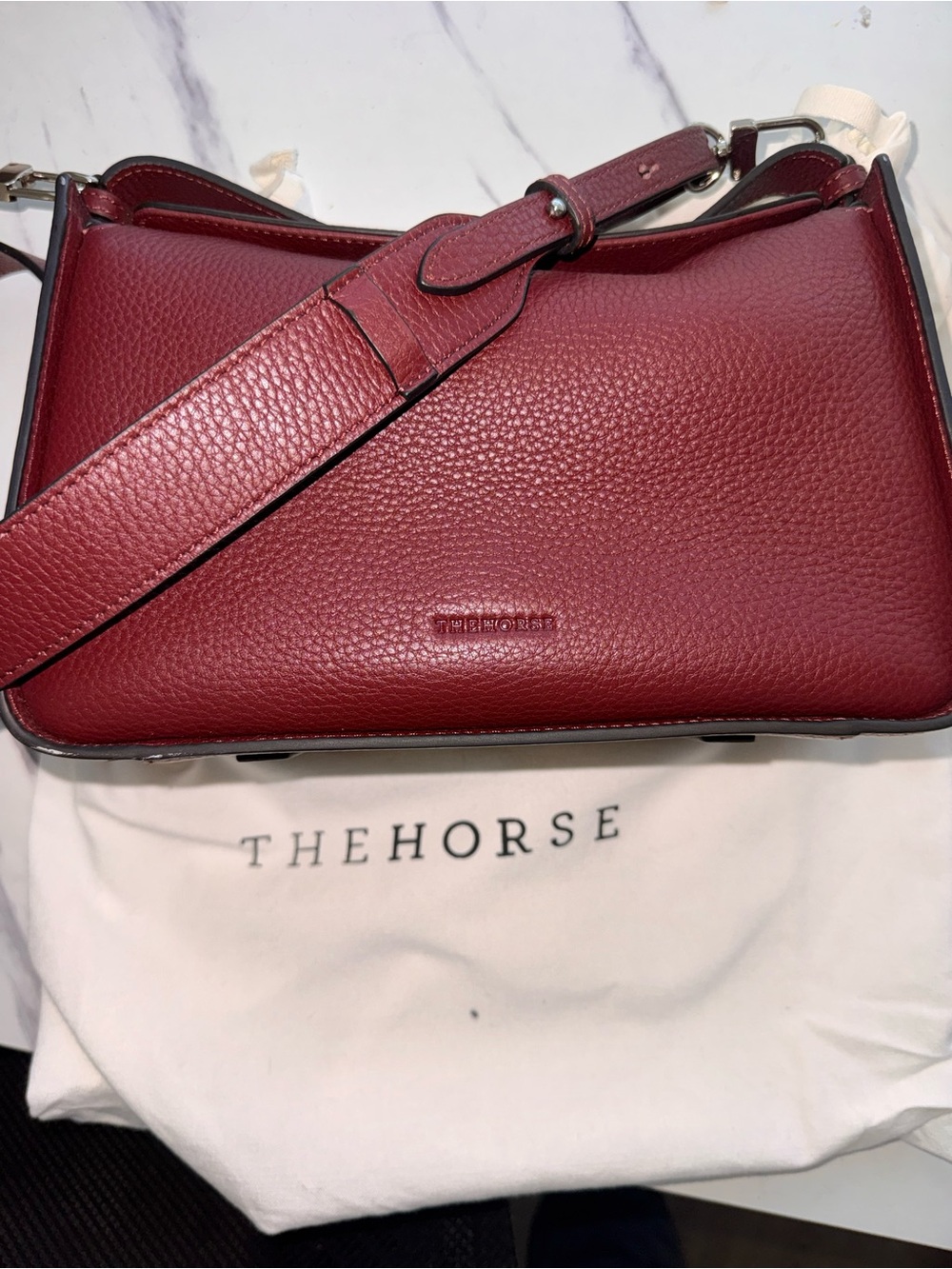 The Horse Clementine Burgundy Pebbled Leather Shoulder Bag